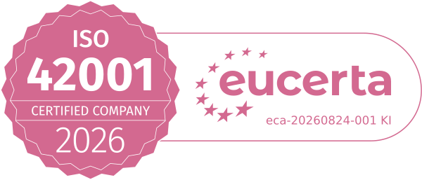 Signet ISO/IEC 42001, ausgestellt von eucerta, Registernummer eca-20260824-001 KI