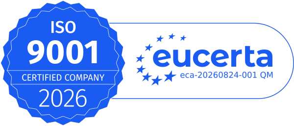 Signet ISO 9001, ausgestellt von eucerta, Registernummer eca-20260824-001 QM